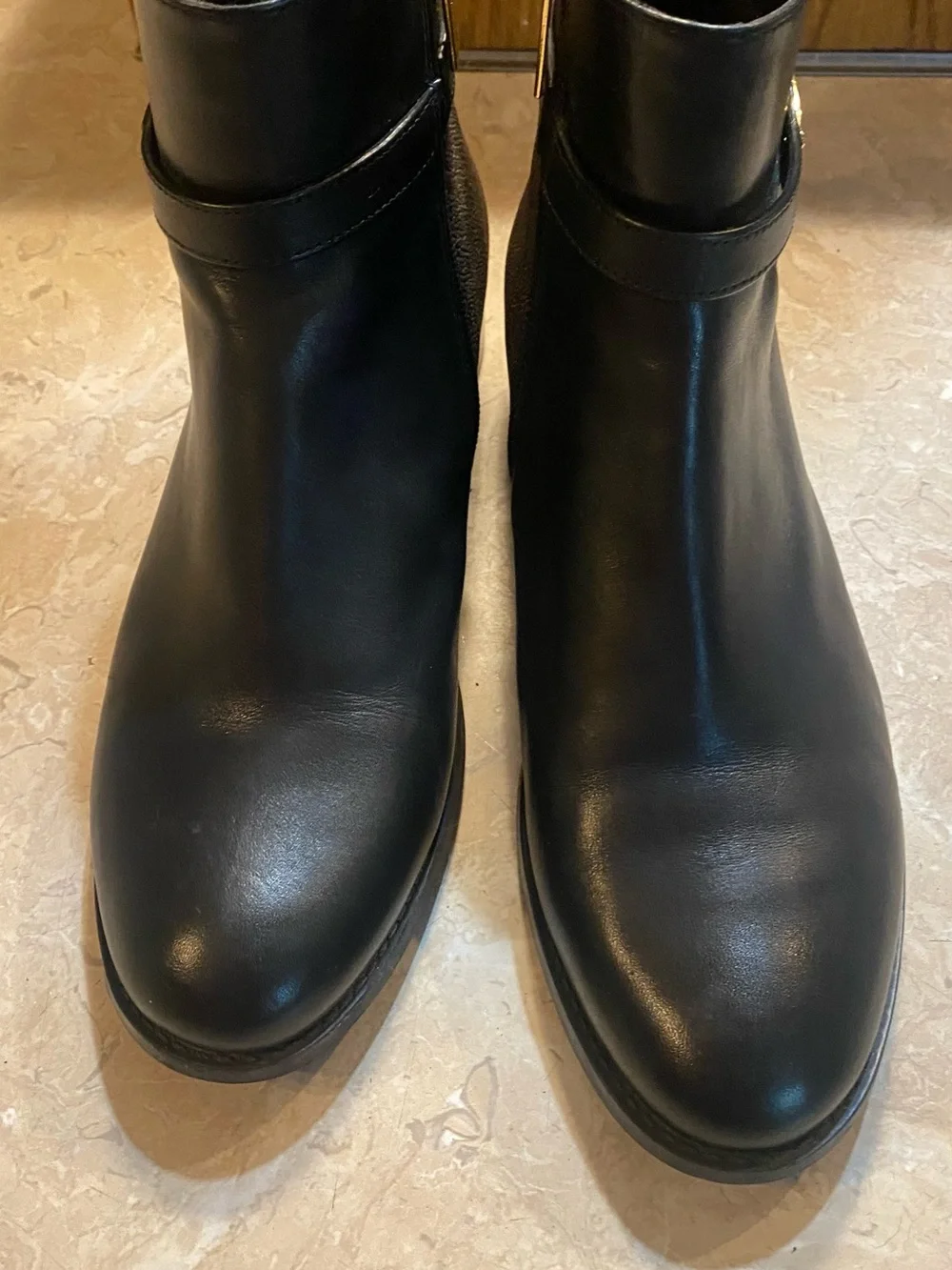 Michael Kors Black Leather Logo-Trim Ankle Booties